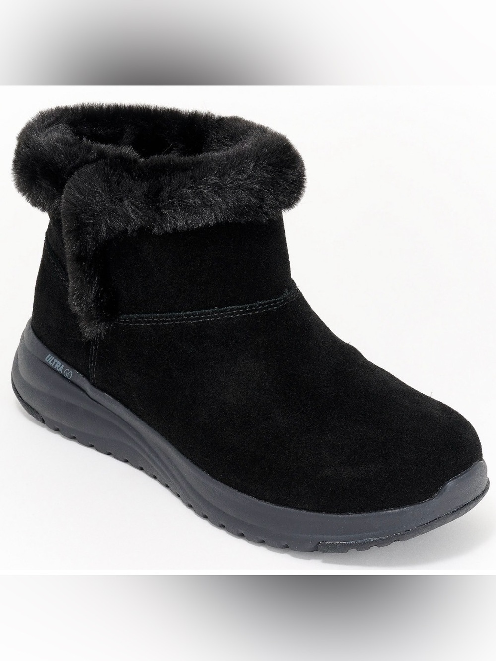 Skechers Black Faux-Fur Suede Slip-On Winter Ankle Boot 8
